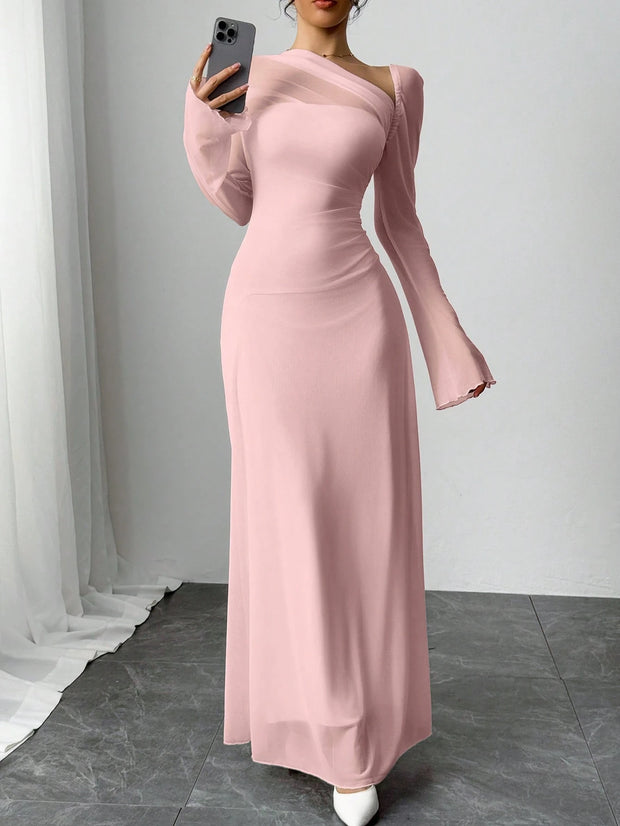 SHEIN Essnce Women Asymmetrical Neckline Long Sleeve Ankle Length Dress
