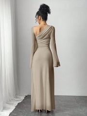 SHEIN Essnce Women Asymmetrical Neckline Long Sleeve Ankle Length Dress