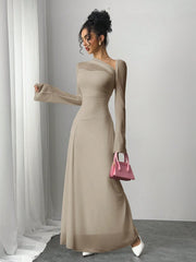 SHEIN Essnce Women Asymmetrical Neckline Long Sleeve Ankle Length Dress