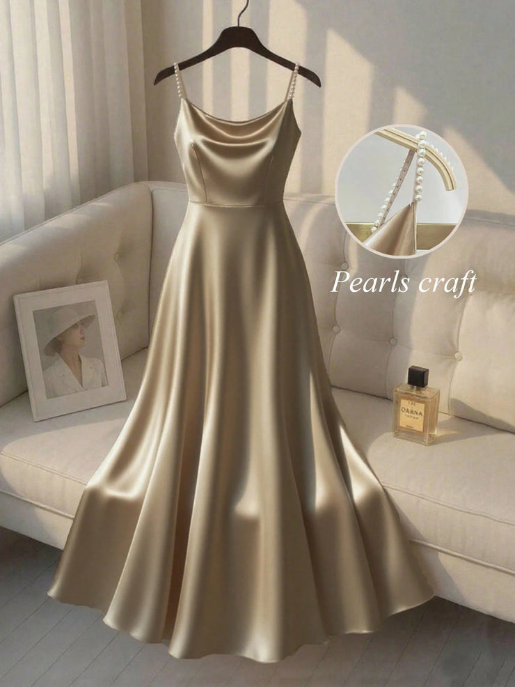 SHEIN Franclia Women's Elegant Satin Pearl Slip Dress With A-Line Silhouette