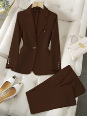 SHEIN LUNE Women's Minimalist Notched Collar Single Button Blazer Jacket And Pants Suit