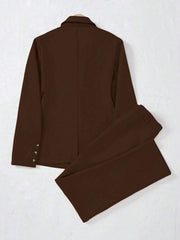SHEIN LUNE Women's Minimalist Notched Collar Single Button Blazer Jacket And Pants Suit