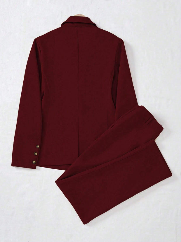 SHEIN LUNE Women's Minimalist Notched Collar Single Button Blazer Jacket And Pants Suit