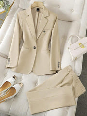 SHEIN LUNE Women's Minimalist Notched Collar Single Button Blazer Jacket And Pants Suit