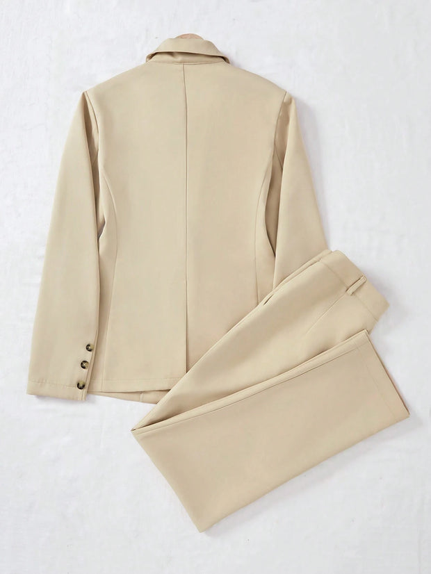 SHEIN LUNE Women's Minimalist Notched Collar Single Button Blazer Jacket And Pants Suit