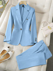 SHEIN LUNE Women's Minimalist Notched Collar Single Button Blazer Jacket And Pants Suit