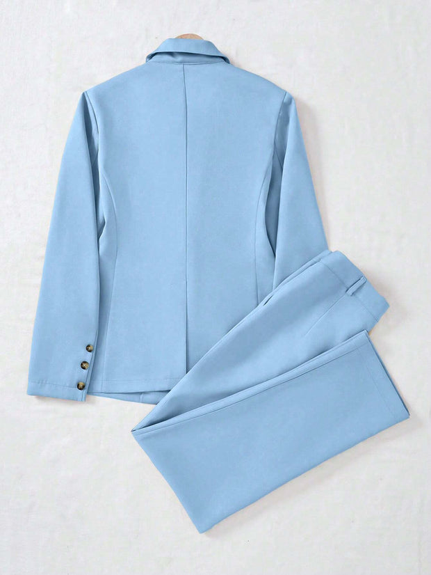 SHEIN LUNE Women's Minimalist Notched Collar Single Button Blazer Jacket And Pants Suit