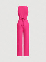 SHEIN MOD Ladies' Single-Breasted Vest And Trousers Set Khaki Color