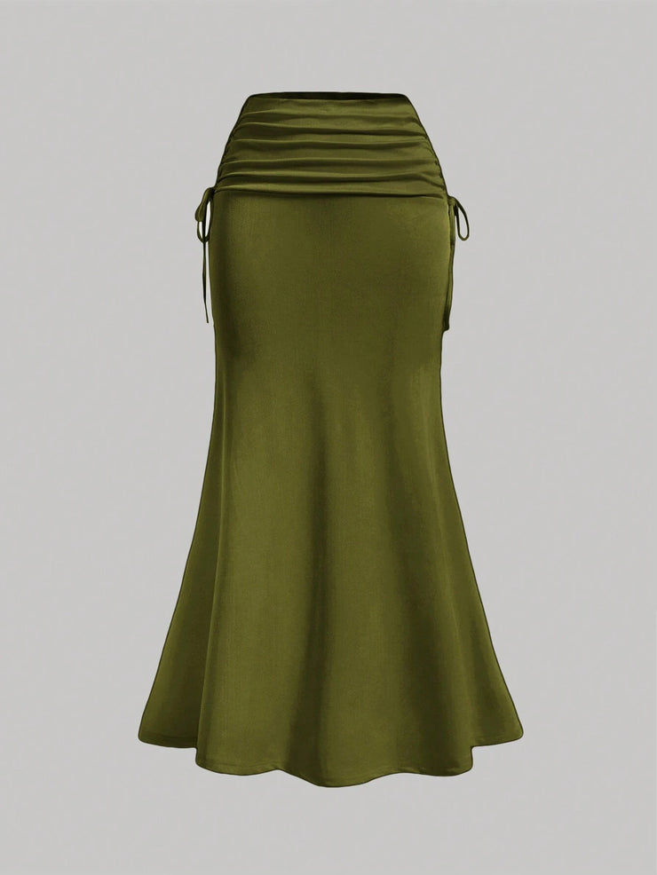 SHEIN MOD Van Gogh Oil Painting Vintage Fish Tail Design Knitted Skirt For Women