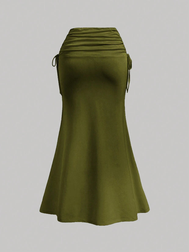 SHEIN MOD Van Gogh Oil Painting Vintage Fish Tail Design Knitted Skirt For Women