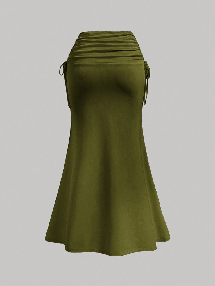 SHEIN MOD Van Gogh Oil Painting Vintage Fish Tail Design Knitted Skirt For Women