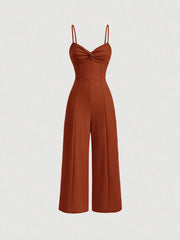 SHEIN MOD Twist Front Wide Leg Sweetheart Collar Jumpsuit