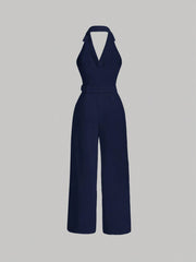 SHEIN MOD Lapel Neck Belted Halter Jumpsuit