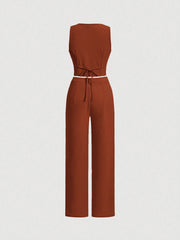 SHEIN MOD Ladies' Single-Breasted Vest And Trousers Set Khaki Color