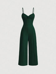 SHEIN MOD Twist Front Wide Leg Sweetheart Collar Jumpsuit