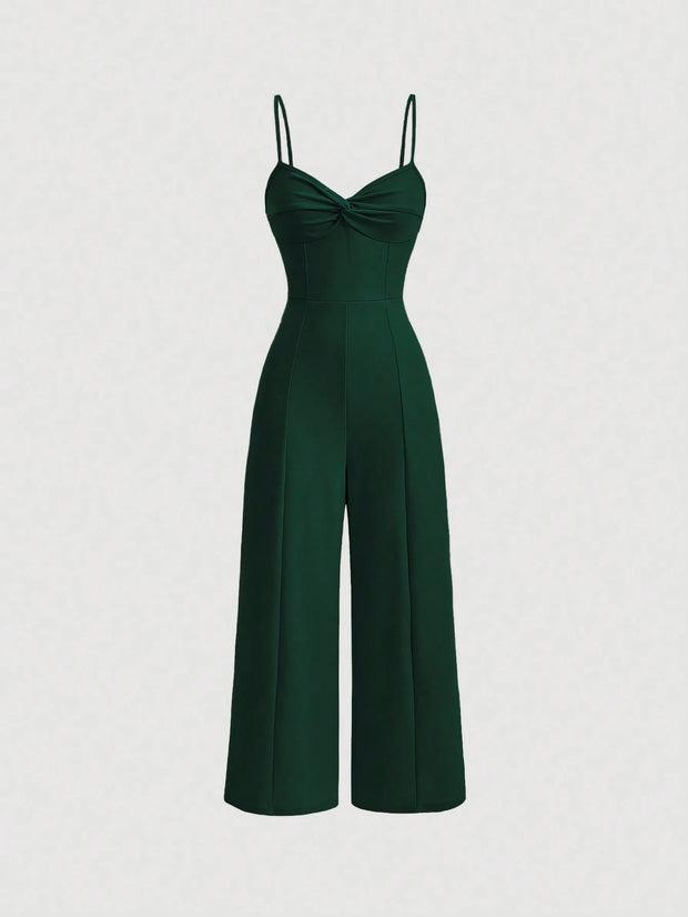 SHEIN MOD Twist Front Wide Leg Sweetheart Collar Jumpsuit