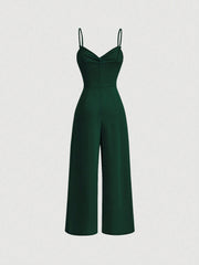 SHEIN MOD Twist Front Wide Leg Sweetheart Collar Jumpsuit