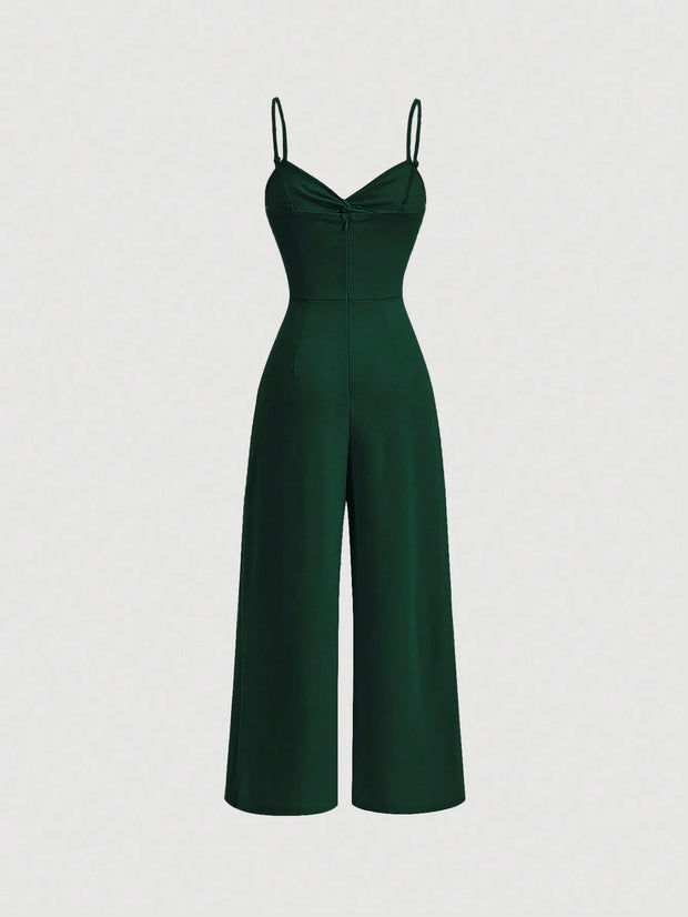 SHEIN MOD Twist Front Wide Leg Sweetheart Collar Jumpsuit