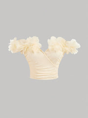 SHEIN MOD Solid Color Off-Shoulder Top With 3d Flower Wrap Detail