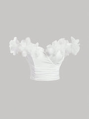 SHEIN MOD Solid Color Off-Shoulder Top With 3d Flower Wrap Detail