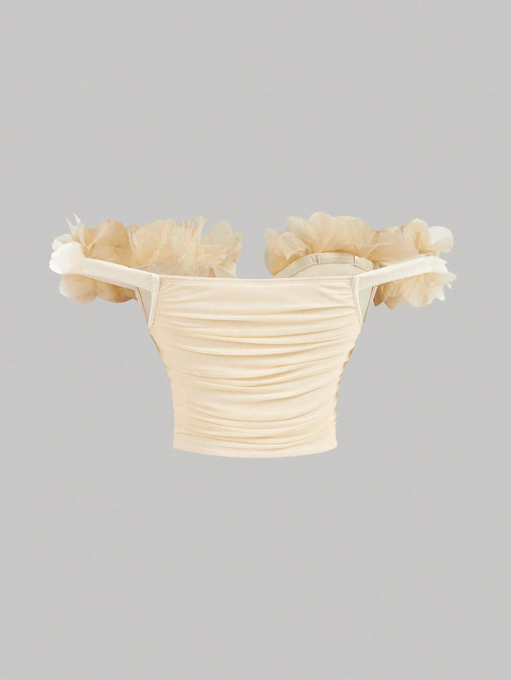 SHEIN MOD Solid Color Off-Shoulder Top With 3d Flower Wrap Detail