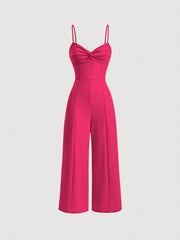 SHEIN MOD Twist Front Wide Leg Sweetheart Collar Jumpsuit