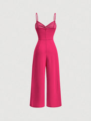 SHEIN MOD Twist Front Wide Leg Sweetheart Collar Jumpsuit