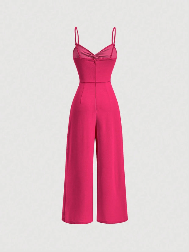 SHEIN MOD Twist Front Wide Leg Sweetheart Collar Jumpsuit