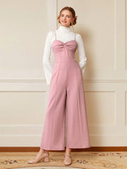 SHEIN MOD Twist Front Wide Leg Sweetheart Collar Jumpsuit