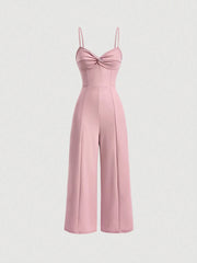 SHEIN MOD Twist Front Wide Leg Sweetheart Collar Jumpsuit