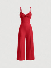 SHEIN MOD Twist Front Wide Leg Sweetheart Collar Jumpsuit