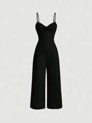 SHEIN MOD Twist Front Wide Leg Sweetheart Collar Jumpsuit