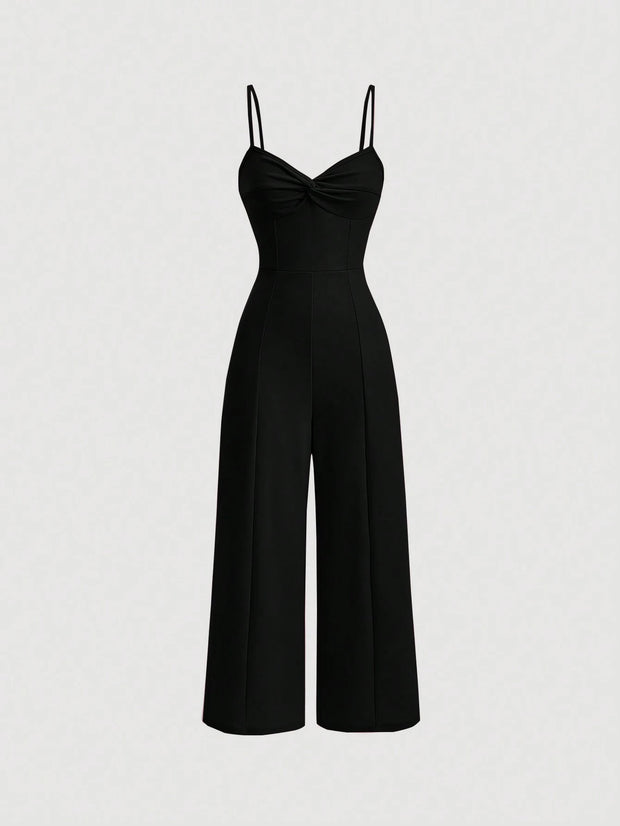 SHEIN MOD Twist Front Wide Leg Sweetheart Collar Jumpsuit