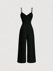 SHEIN MOD Twist Front Wide Leg Sweetheart Collar Jumpsuit