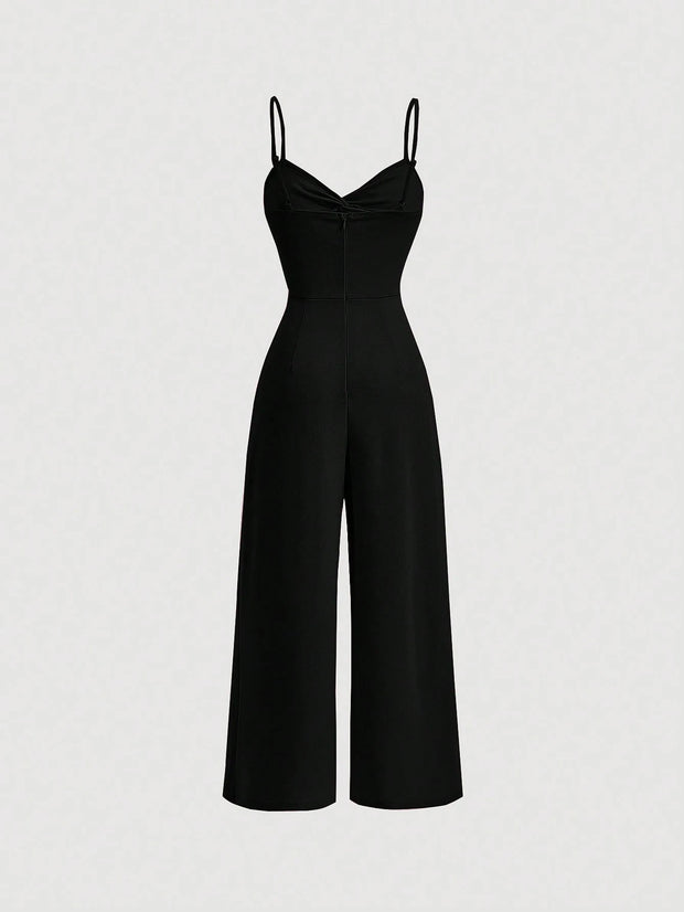 SHEIN MOD Twist Front Wide Leg Sweetheart Collar Jumpsuit