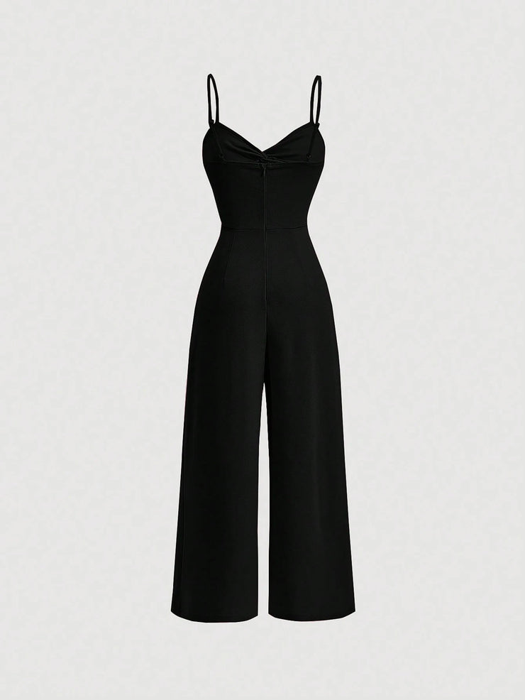 SHEIN MOD Twist Front Wide Leg Sweetheart Collar Jumpsuit