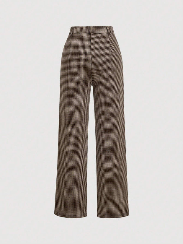 SHEIN MOD Vintage Academia Plaid Pattern Lady Vest Jacket And Straight Leg Design Pants Set