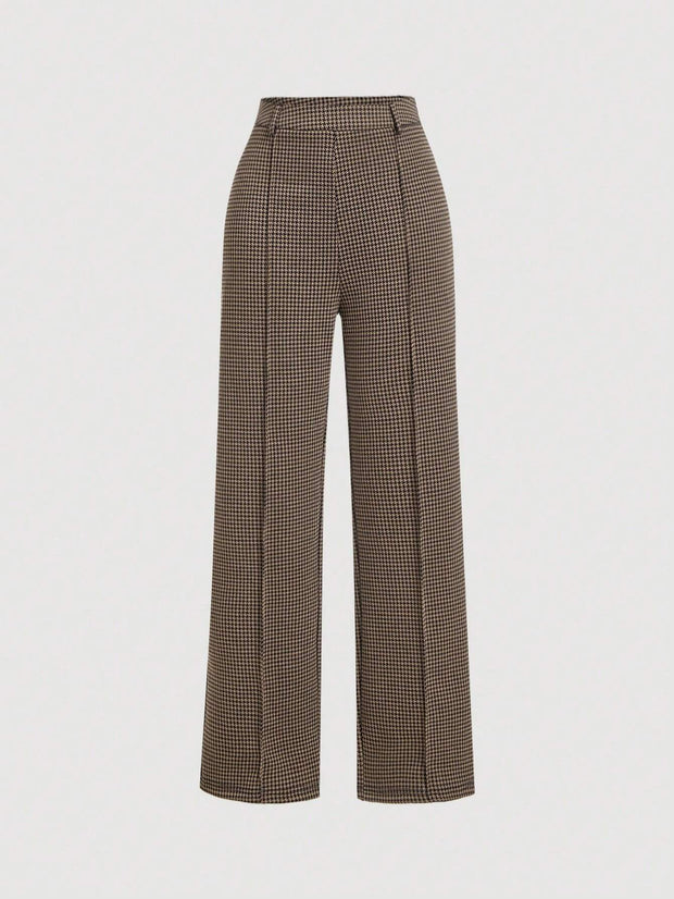 SHEIN MOD Vintage Academia Plaid Pattern Lady Vest Jacket And Straight Leg Design Pants Set