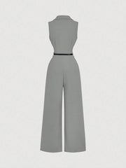 SHEIN MOD Vintage Brown Jumpsuit With Suit Collar And Belt, Elegant Jumpsuit