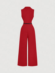 SHEIN MOD Vintage Brown Jumpsuit With Suit Collar And Belt, Elegant Jumpsuit