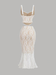 SHEIN MOD Black Lace Vest Fishtail Skirt Two-Piece Set Dreamy Formal Set