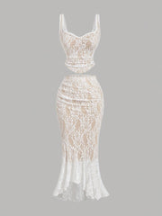SHEIN MOD Black Lace Vest Fishtail Skirt Two-Piece Set Dreamy Formal Set
