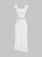 SHEIN MOD Ruched Asymmetrical Hem Vintage Romantic Women's 2pcs Set