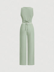 SHEIN MOD Ladies' Single-Breasted Vest And Trousers Set Khaki Color