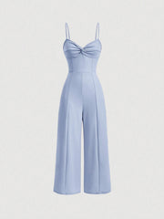 SHEIN MOD Twist Front Wide Leg Sweetheart Collar Jumpsuit