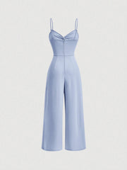 SHEIN MOD Twist Front Wide Leg Sweetheart Collar Jumpsuit