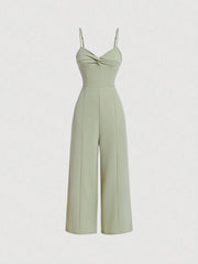 SHEIN MOD Twist Front Wide Leg Sweetheart Collar Jumpsuit