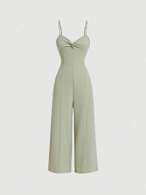 SHEIN MOD Twist Front Wide Leg Sweetheart Collar Jumpsuit