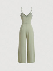 SHEIN MOD Twist Front Wide Leg Sweetheart Collar Jumpsuit
