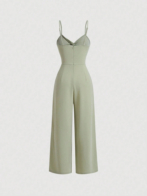 SHEIN MOD Twist Front Wide Leg Sweetheart Collar Jumpsuit